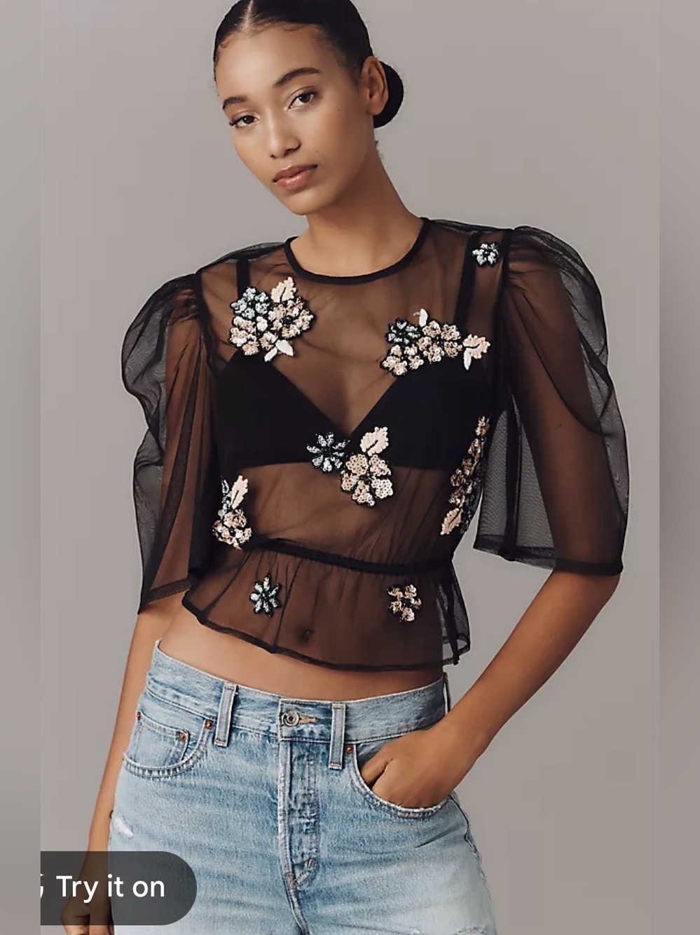 Anthropologie Embellished Sheer Mesh Top NWT!